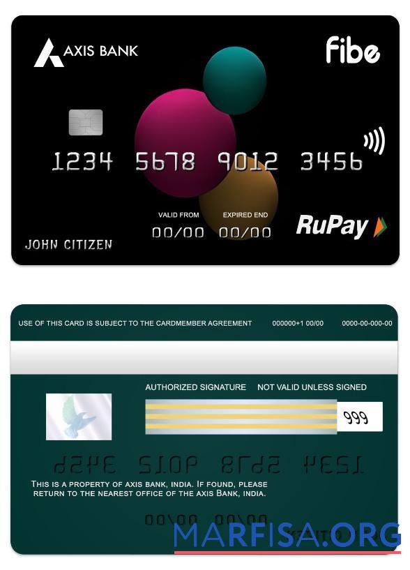 Printable India Axis Bank Fibe RuPay credit card example